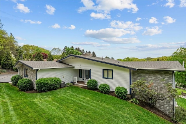 196 Stillwater Rd, Smithfield, RI 02917 - view of front of house with a front lawn, cooling unit, and stone siding