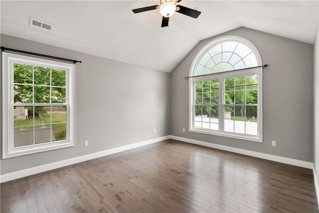 228 Morse Ave, Woonsocket, RI 02895 - spare room featuring ceiling fan, lofted ceiling, dark wood-style floors, and baseboards
