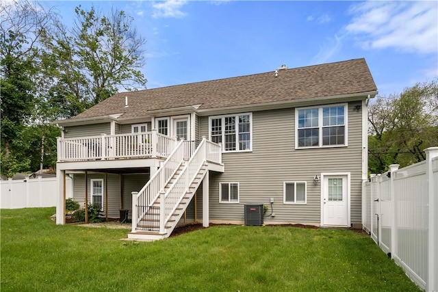 228 Morse Ave, Woonsocket, RI 02895 - back of property featuring a deck, stairs, and cooling unit
