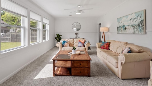 21 Meadowrue Trl, Narragansett, RI 02874 - living area featuring carpet flooring, ceiling fan, and baseboards
