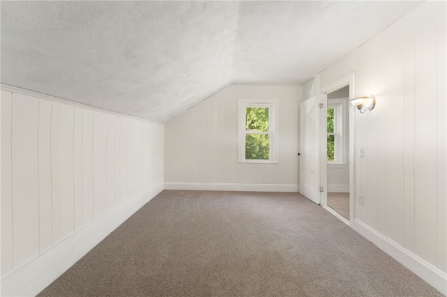 1875 Smith St, North Providence, RI 02911 - additional living space with carpet floors, vaulted ceiling, and a textured ceiling