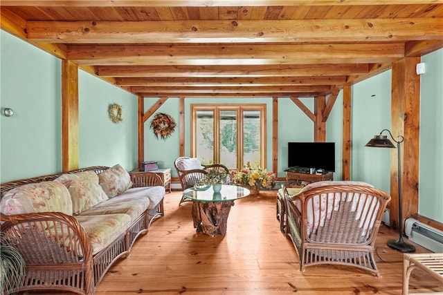 94 S Shore Rd, Burrillville, RI 02859 - living area with hardwood / wood-style floors and wood ceiling with exposed beams