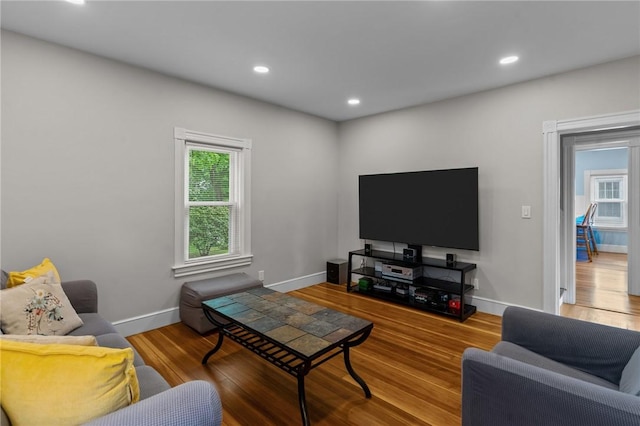 36 Ruth Ave, East Providence, RI 02916 - living room featuring baseboards, wood finished floors, and recessed lighting