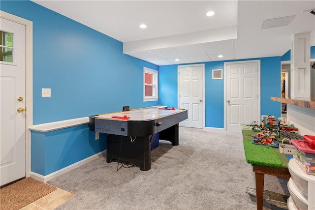 101 Huckleberry Rd, North Kingstown, RI 02852 - game room featuring carpet floors, baseboards, and recessed lighting
