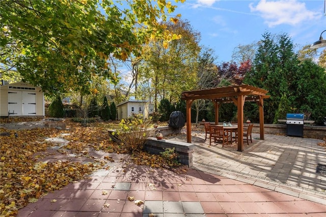 85 Frigate St, Jamestown, RI 02832 - deck featuring a patio, a pergola, outdoor dining area, and grilling area