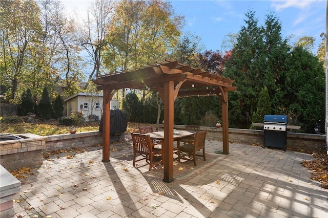 85 Frigate St, Jamestown, RI 02832 - view of patio with a pergola, outdoor dining area, and a grill
