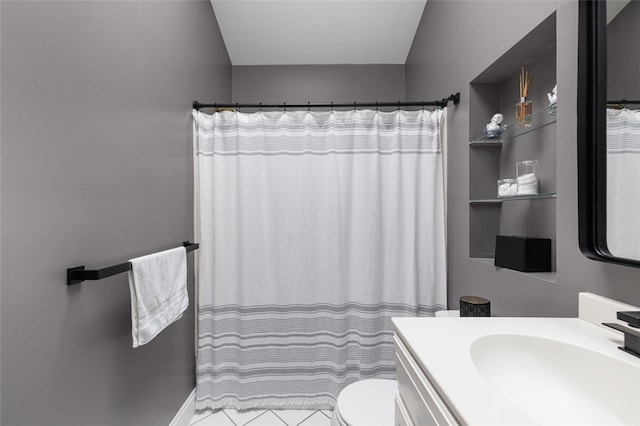 150 Memorial Dr, Pawtucket, RI 02860 - bathroom with vanity, tile patterned floors, and curtained shower