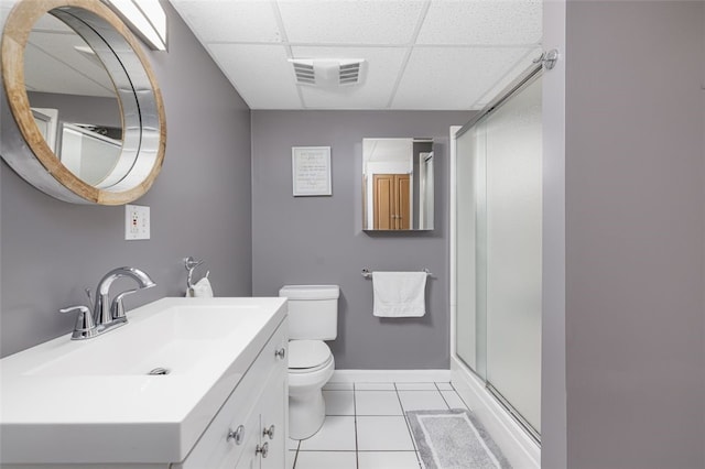 150 Memorial Dr, Pawtucket, RI 02860 - full bath with a paneled ceiling, tile patterned floors, a stall shower, and vanity