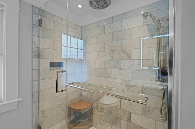11 Elmcroft Ave, Providence, RI 02909 - bathroom featuring a shower stall and recessed lighting