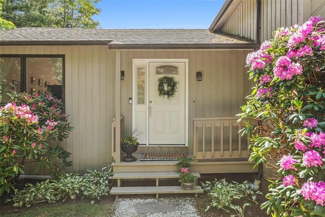 11 Noto Dr, North Providence, RI 02904 - doorway to property featuring roof with shingles