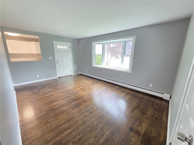 119 Evergreen Ave, Tiverton, RI 02878 - unfurnished room featuring a baseboard radiator, dark wood-style flooring, and baseboards