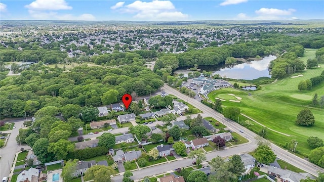 25 King Philip Rd, Pawtucket, RI 02861 - aerial view of property and surrounding area with a large body of water, a golf course, and nearby suburban area