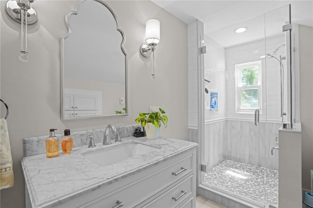 25 King Philip Rd, Pawtucket, RI 02861 - full bathroom with vanity, a stall shower, and recessed lighting