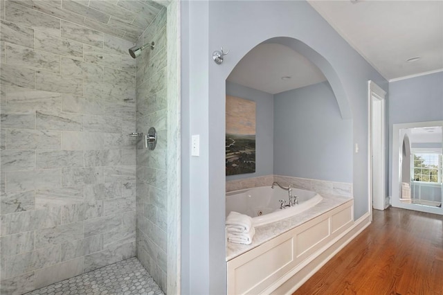 34 Dryden Ave, Pawtucket, RI 02860 - full bath with a whirlpool tub, tiled shower, and wood finished floors