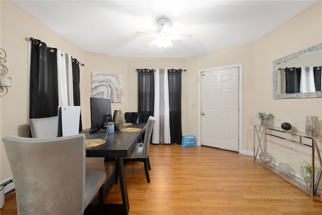 22 Myrtle St, Pawtucket, RI 02860 - dining room featuring a ceiling fan, light wood finished floors, and baseboard heating