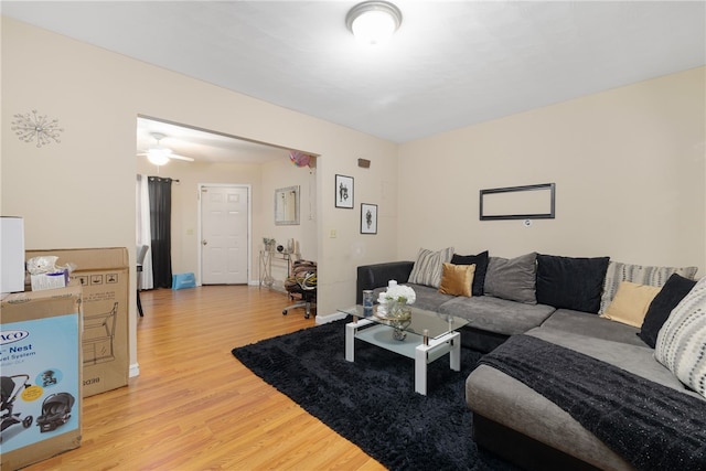22 Myrtle St, Pawtucket, RI 02860 - living room featuring light wood-style flooring and ceiling fan