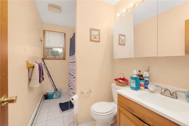 22 Myrtle St, Pawtucket, RI 02860 - bathroom featuring toilet, tile patterned floors, baseboard heating, vanity, and baseboards