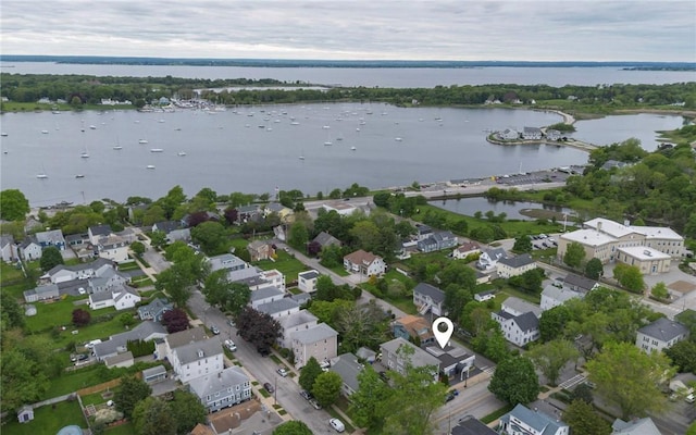 413 High St, Bristol, RI 02809 - aerial view of property and surrounding area featuring a large body of water and nearby suburban area