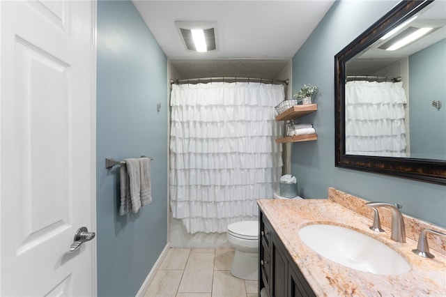 23 Revere St, Pawtucket, RI 02861 - full bathroom featuring toilet, vanity, curtained shower, and tile patterned flooring