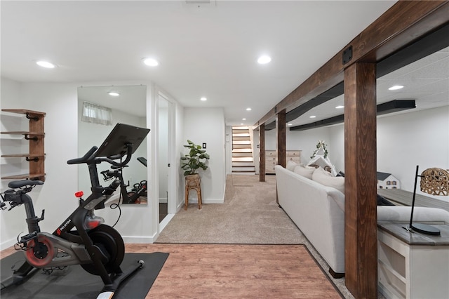 23 Revere St, Pawtucket, RI 02861 - workout area with recessed lighting, light wood-type flooring, and baseboards