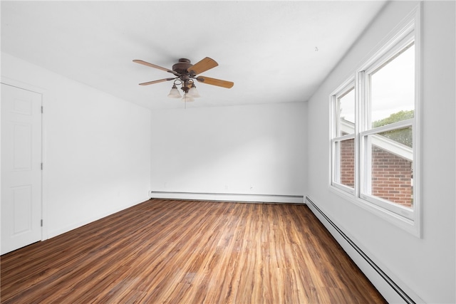123 Forestwood Dr, North Providence, RI 02904 - unfurnished room with baseboard heating, wood finished floors, a baseboard heating unit, and ceiling fan