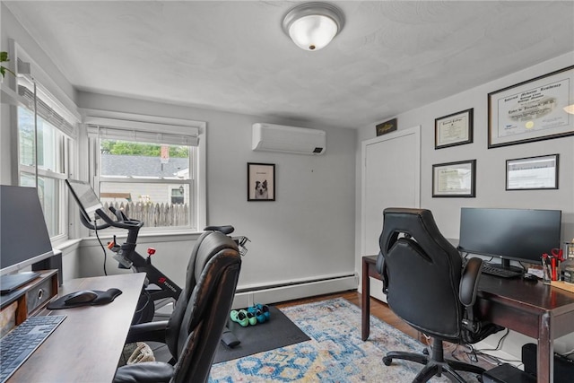 156 Davis Ave, Cranston, RI 02910 - office area with a wall mounted air conditioner, baseboard heating, and wood finished floors