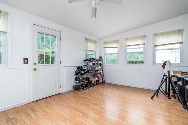 85 Herschel St, Providence, RI 02909 - miscellaneous room featuring light wood-style floors, ceiling fan, vaulted ceiling, and baseboards