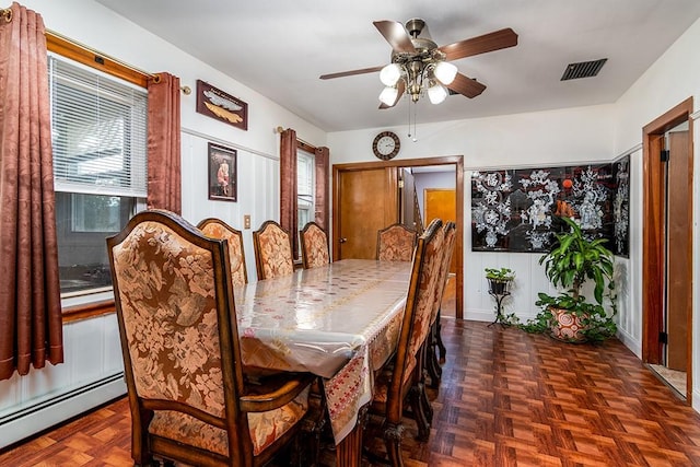 85 Herschel St, Providence, RI 02909 - dining area with baseboard heating and a ceiling fan