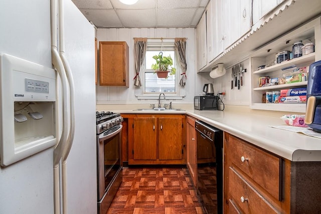 85 Herschel St, Providence, RI 02909 - kitchen featuring white refrigerator with ice dispenser, dishwasher, a sink, gas range, and brown cabinets