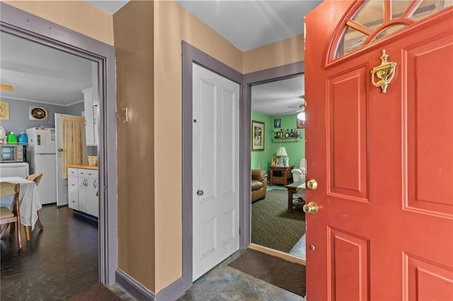43 Dexter St, Woonsocket, RI 02895 - foyer entrance with ceiling fan and baseboards