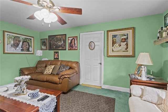 43 Dexter St, Woonsocket, RI 02895 - living area with carpet floors, ceiling fan, and baseboards