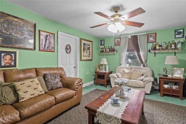 43 Dexter St, Woonsocket, RI 02895 - carpeted living room featuring a ceiling fan
