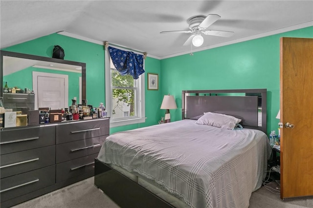 43 Dexter St, Woonsocket, RI 02895 - carpeted bedroom featuring vaulted ceiling, a ceiling fan, and ornamental molding