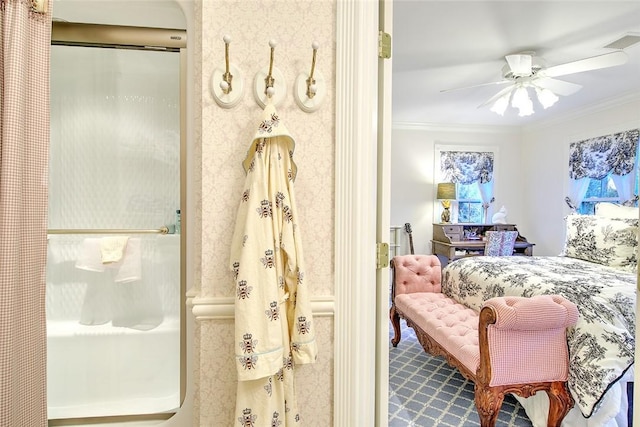 45 Burns Way E, Greenwich, RI 02818 - carpeted bedroom with crown molding and ceiling fan