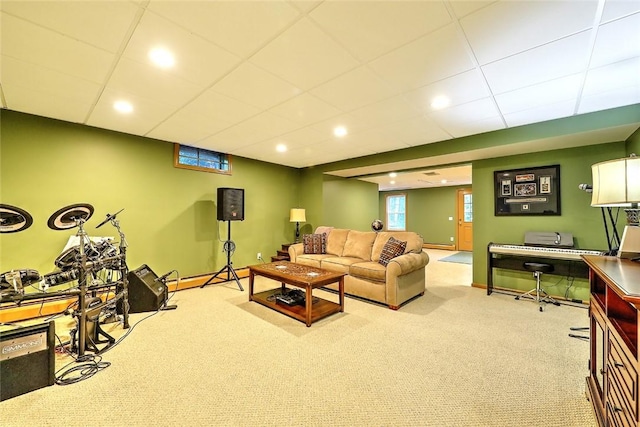 45 Burns Way E, Greenwich, RI 02818 - carpeted living area with baseboards, recessed lighting, and a drop ceiling