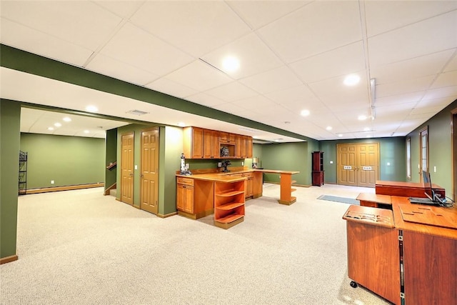 45 Burns Way E, Greenwich, RI 02818 - recreation room with light colored carpet, recessed lighting, baseboards, and a baseboard heating unit