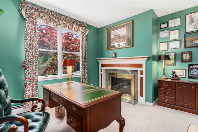 95 Pheasant Dr, East Greenwich, RI 02818 - carpeted home office with a premium fireplace and baseboards