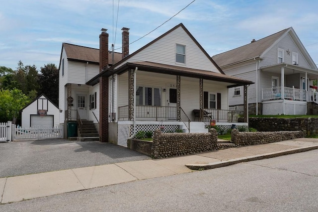 254 Jenckes St, Woonsocket, RI 02895 - view of front of home with an outdoor structure, a porch, and a chimney