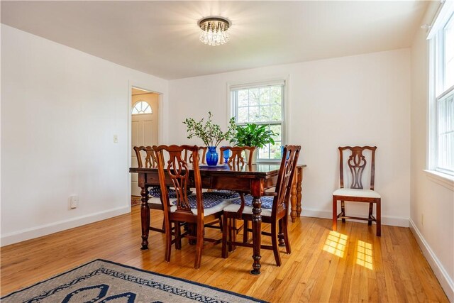 170 Pilgrim Pkwy, Warwick, RI 02888 - dining space featuring light wood-style flooring, a chandelier, and baseboards