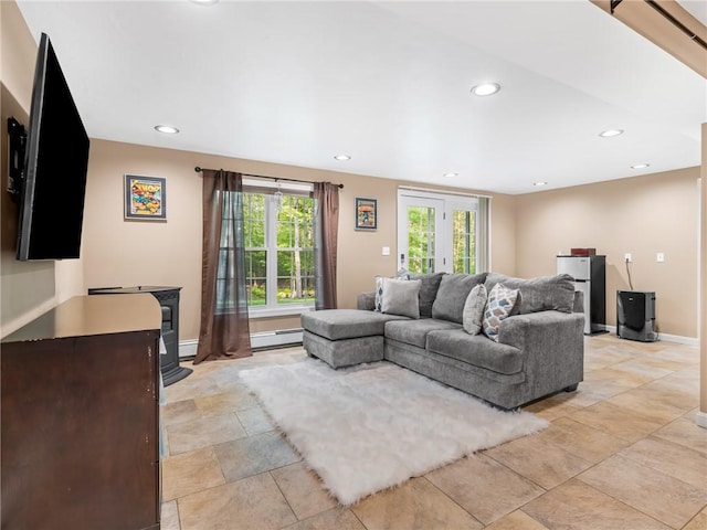 511 Central Pike, Scituate, RI 02857 - living room with baseboards, recessed lighting, and a baseboard heating unit