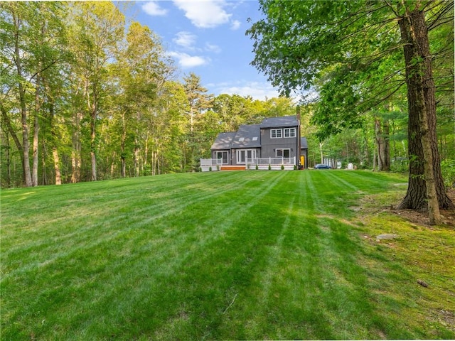 511 Central Pike, Scituate, RI 02857 - view of grassy yard featuring a wooden deck and a forest view