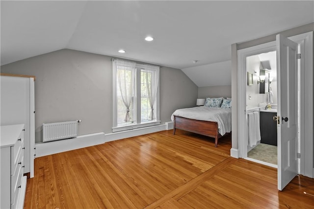 4 Red Cross Ave Unit 4, Newport, RI 02840 - bedroom featuring radiator, vaulted ceiling, light wood-type flooring, recessed lighting, and baseboards