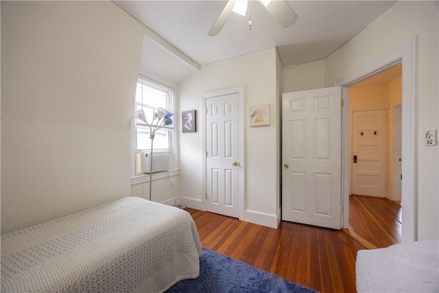 16 Malvern Ave, Cranston, RI 02905 - bedroom with wood finished floors, baseboards, ceiling fan, cooling unit, and lofted ceiling