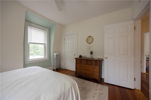 16 Malvern Ave, Cranston, RI 02905 - bedroom with radiator, dark wood finished floors, and a ceiling fan