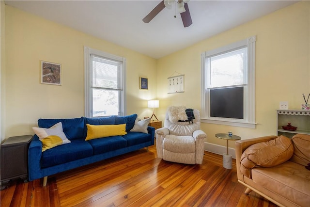 16 Malvern Ave, Cranston, RI 02905 - living area with hardwood / wood-style floors, plenty of natural light, a ceiling fan, and baseboards