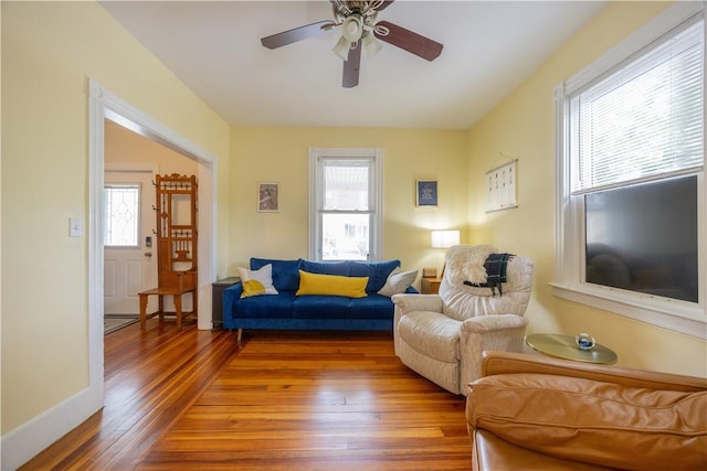 16 Malvern Ave, Cranston, RI 02905 - living area with hardwood / wood-style floors and a ceiling fan