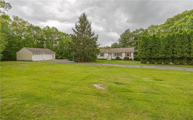 1846 E Wallum Lake Rd, Burrillville, RI 02859 - view of grassy yard with a detached garage and an outbuilding