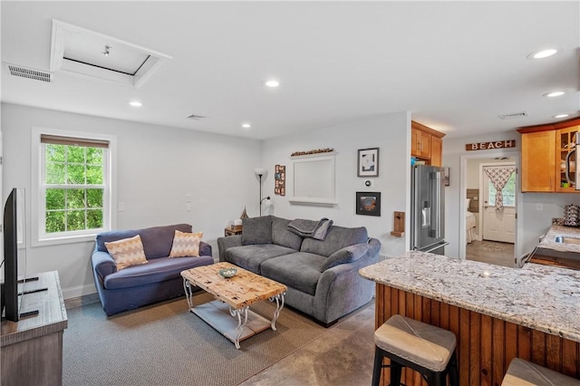 882 Point Judith Rd, Narragansett, RI 02882 - living room featuring recessed lighting and attic access