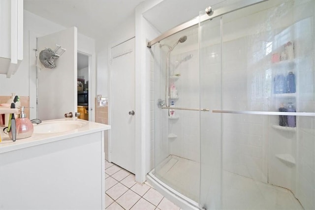 320 Beverage Hill Ave, Pawtucket, RI 02861 - bathroom featuring a shower stall, vanity, and tile patterned floors