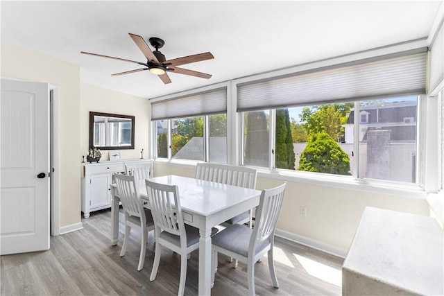 30 Brown St Unit 2, Narragansett, RI 02882 - dining area featuring ceiling fan, light wood-type flooring, and baseboards